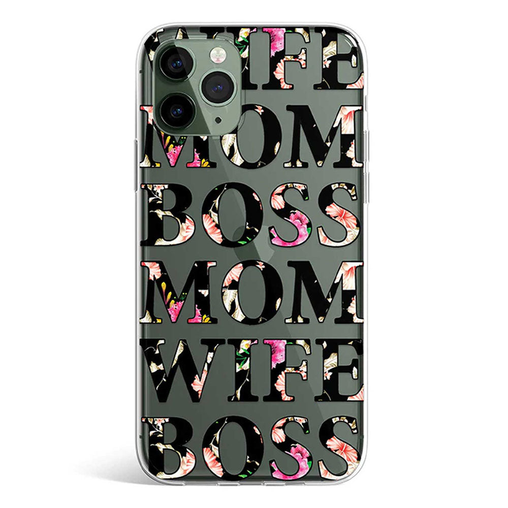 WIFE MOM BOSS phone cover available in iPhone, Samsung, Huawei, Oppo and Xiaomi covers. 
Choose your mobile model and buy now.