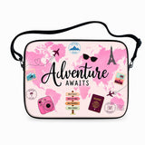 Adventure Awaits laptop sleeve pink world map travel print with carrying strap