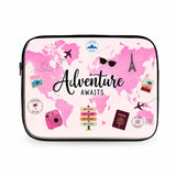 Adventure Awaits laptop sleeve pink world map travel print without strap
