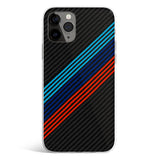 BMW M phone case with carbon fiber texture and M motorsport blue and red racing stripes
