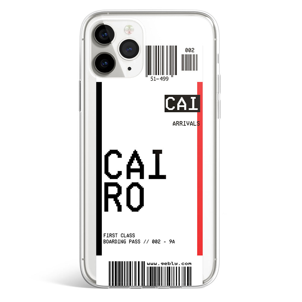 Cairo ticket phone case styled as travel boarding pass to Egyptian capital, Gebly Egypt