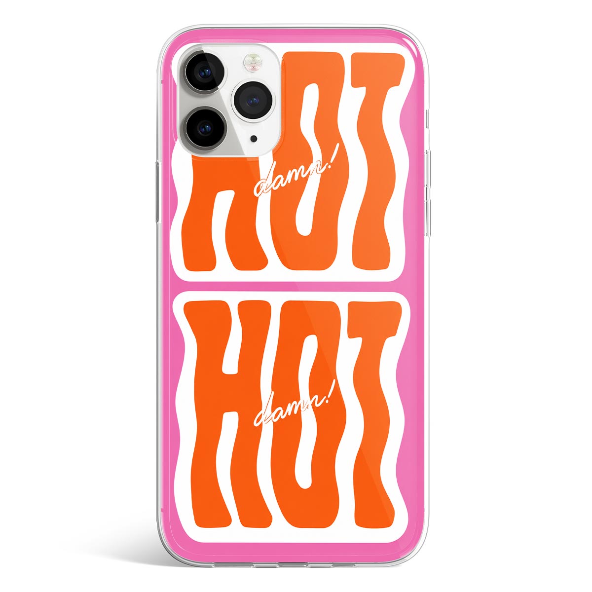 Hot Damn phone case orange wavy text detail