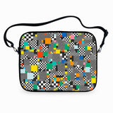Glitch laptop sleeve with colorful pixel static no signal print with carrying strap