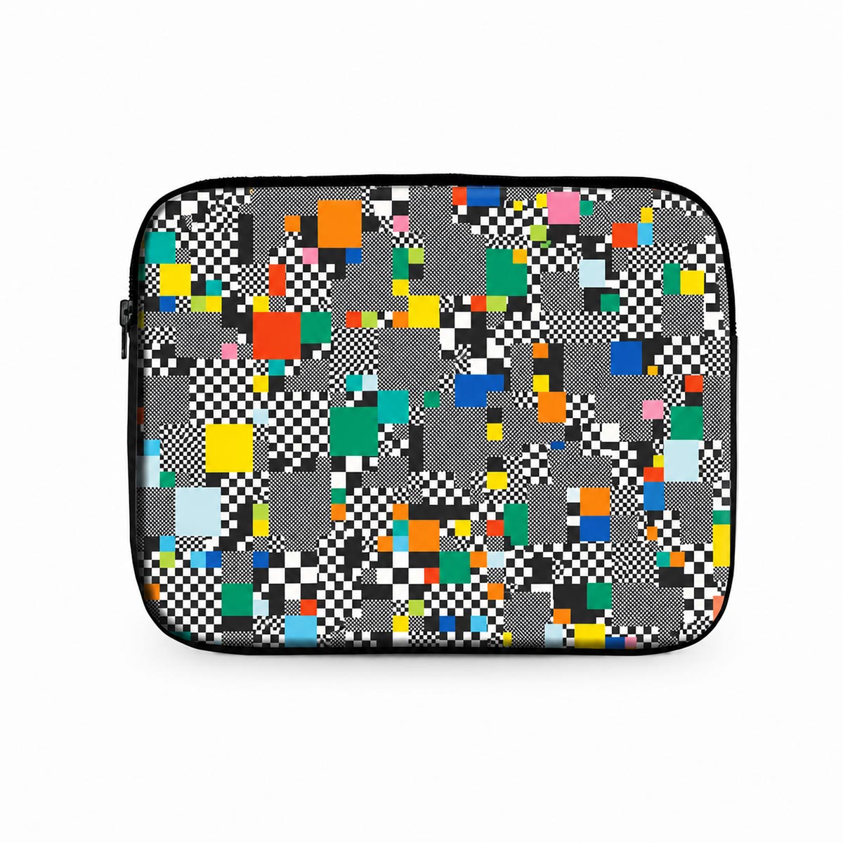 Glitch laptop sleeve with pixel static print without strap