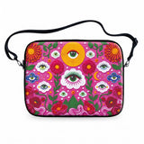 Evil Eyes laptop sleeve pink folk art with protective eyes and flowers with carrying strap