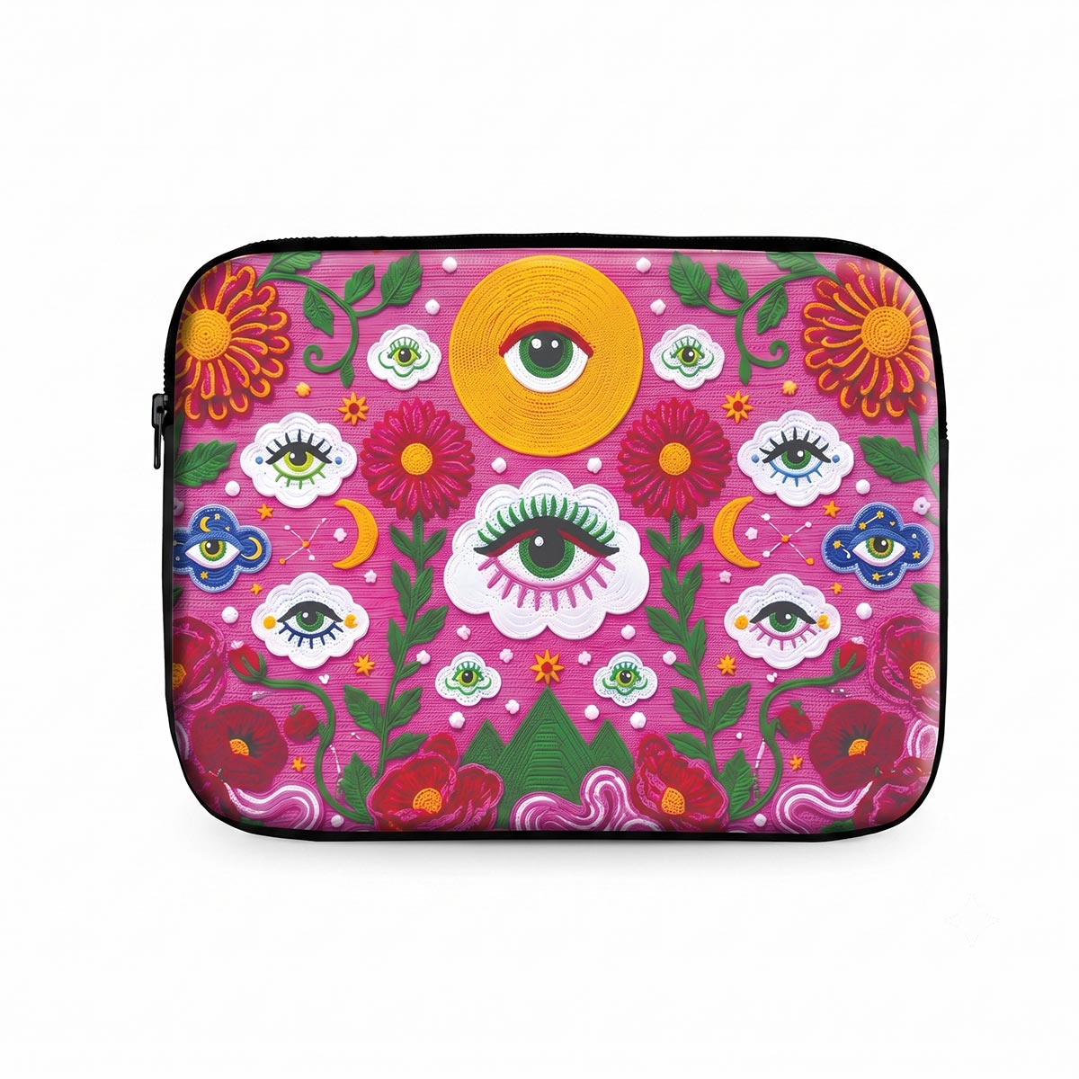 Evil Eyes laptop sleeve pink folk art print without strap