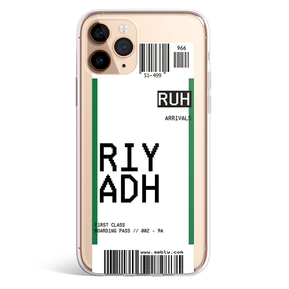 Riyadh ticket phone case styled as travel boarding pass to Saudi capital, Gebly Egypt