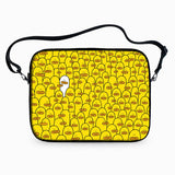 One Of One laptop sleeve yellow ducks with one white duck standing out with carrying strap