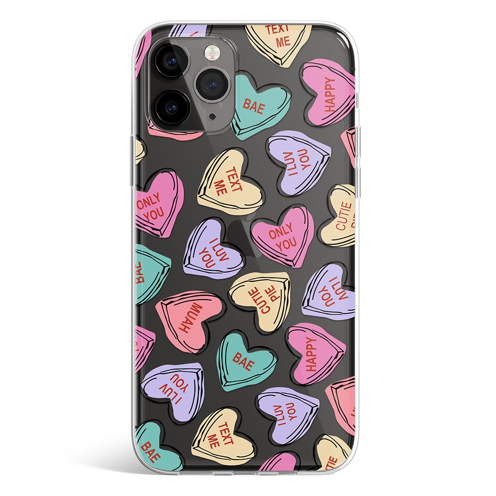 Love text messages in colored hearts phone cover