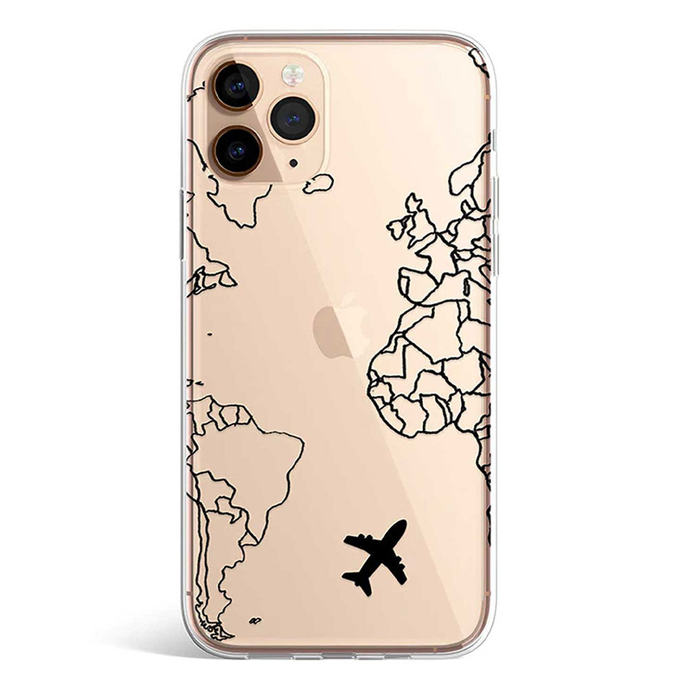 Clear black traveler phone case with minimal travel print on transparent, Gebly Egypt
